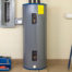 Residential Water Heater with the panel removed for repairs or adjustments to the thermostat.